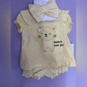 Sterling Baby Yellow Baby Outfit Set with Cat Design Daddy’s little girl